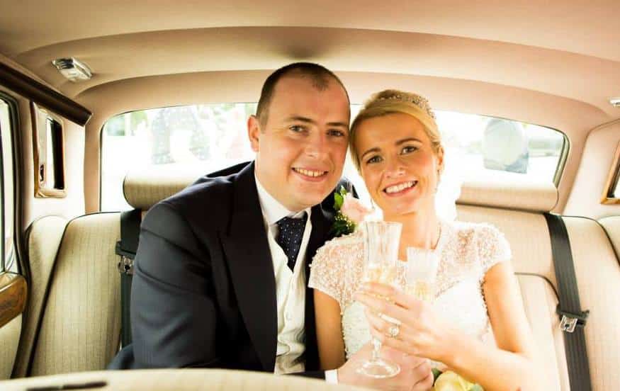 una and Ciaran in the wedding car
