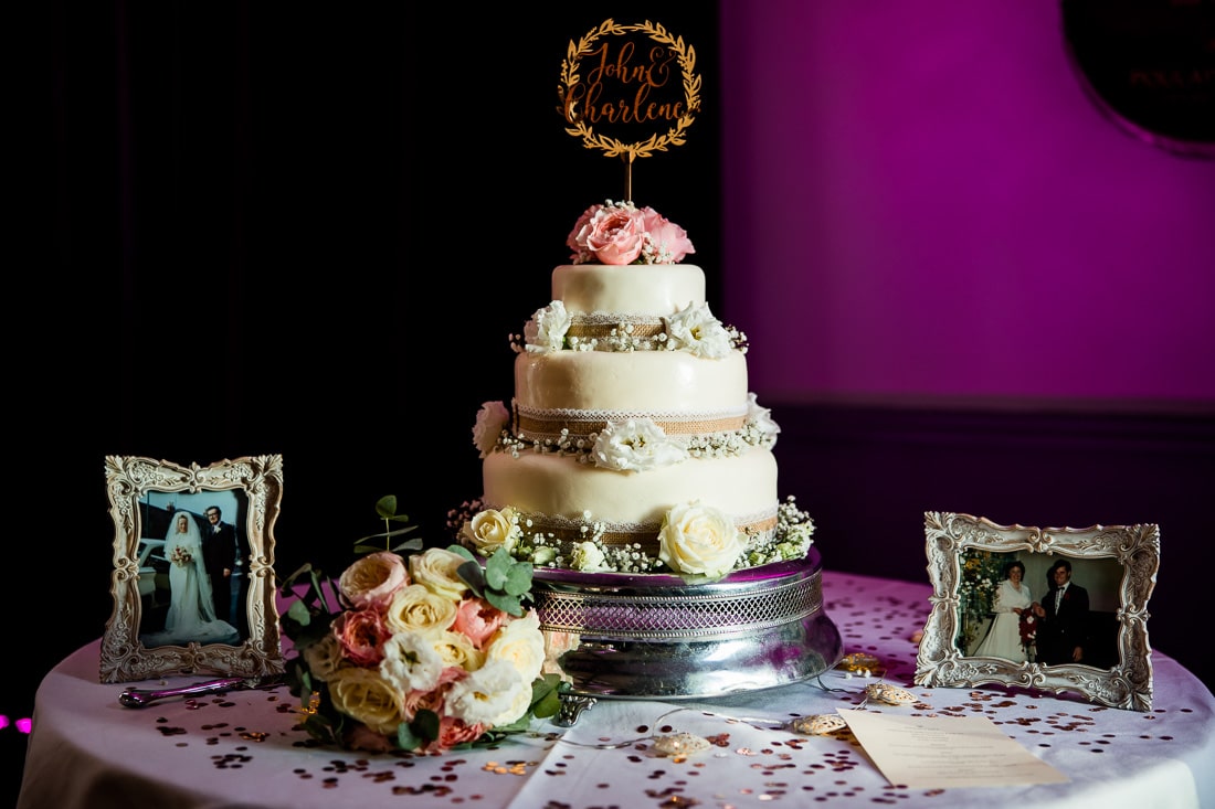 a wedding cake in the reception room at Poulaphouca House