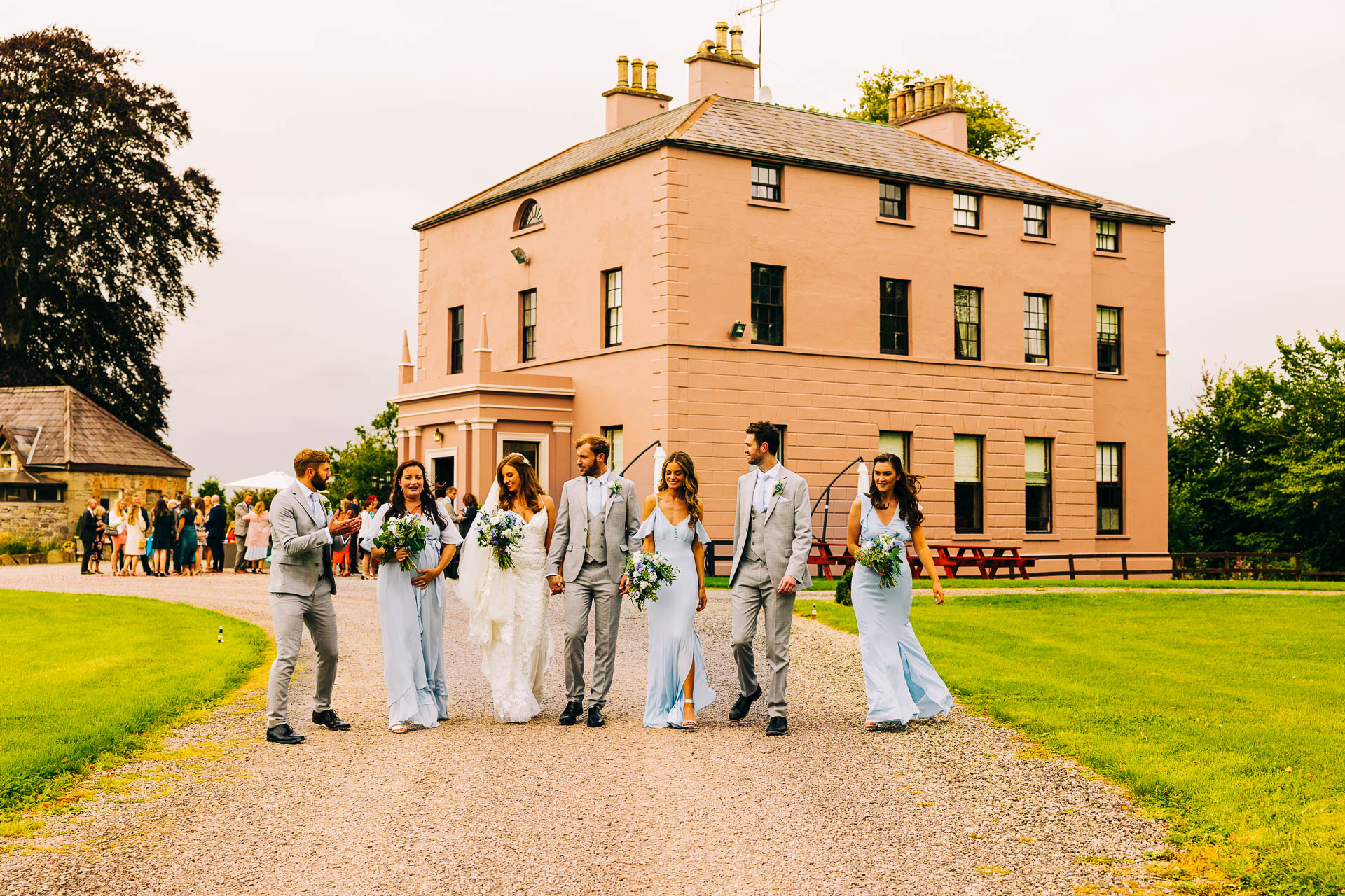 bridal party walk in Boyne hill house gardens