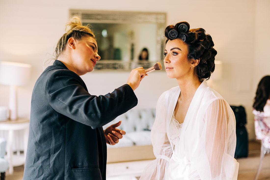 Bride having make-up applied at Rathsallagh House