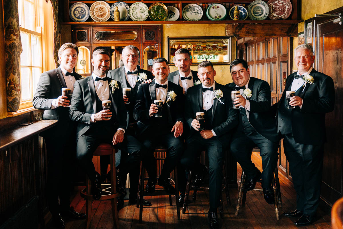 Groom and grooms men having a drink before the ceremony at the killashee hotel